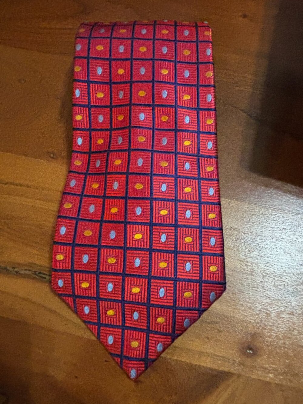 Robert Talbott Men's Silk Tie, Red / Blue Geometric Design